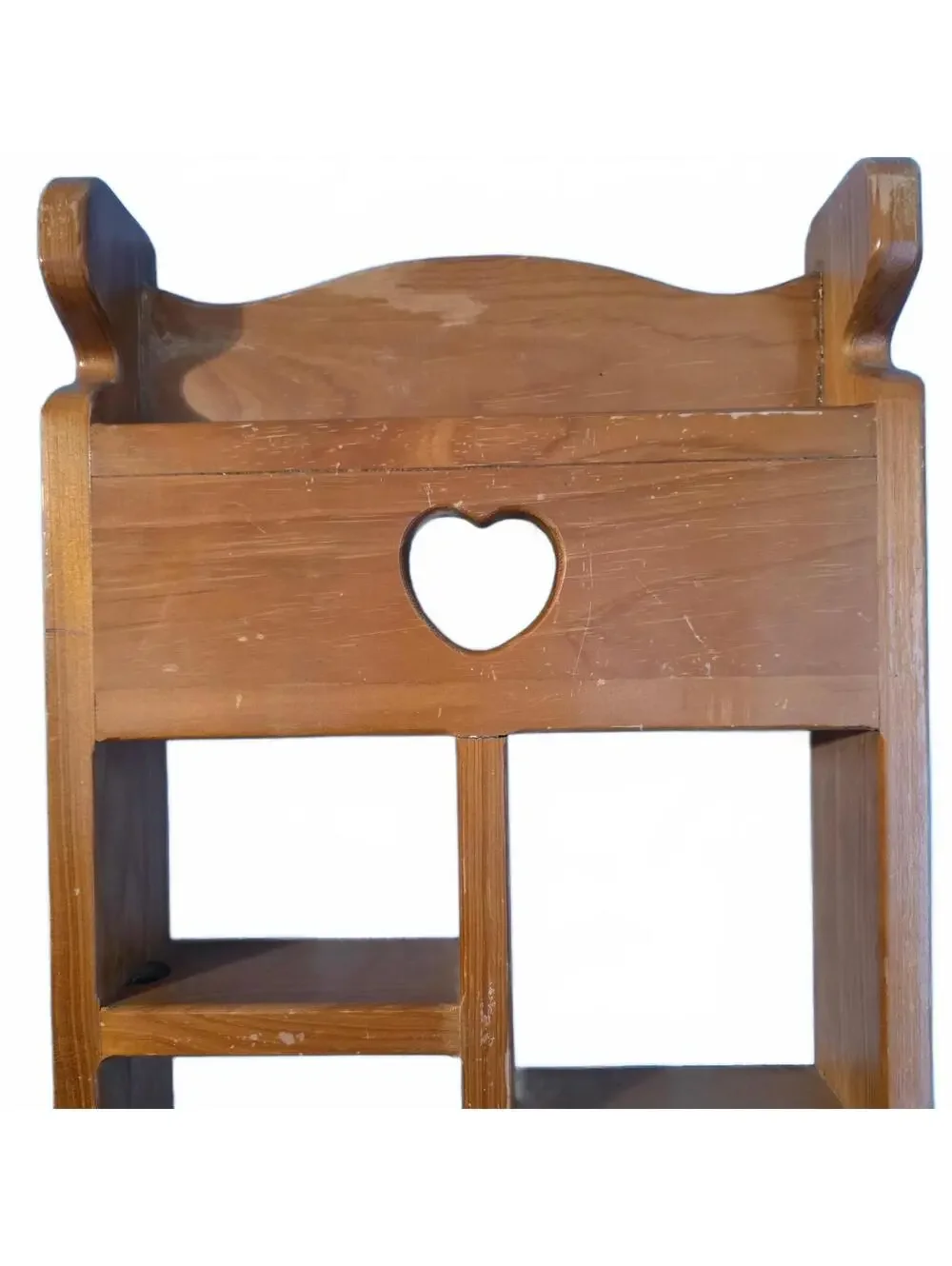 Vintage Pine Wood Wall Cubby Shelf Heart Cutout 5 Compartments Farmhouse